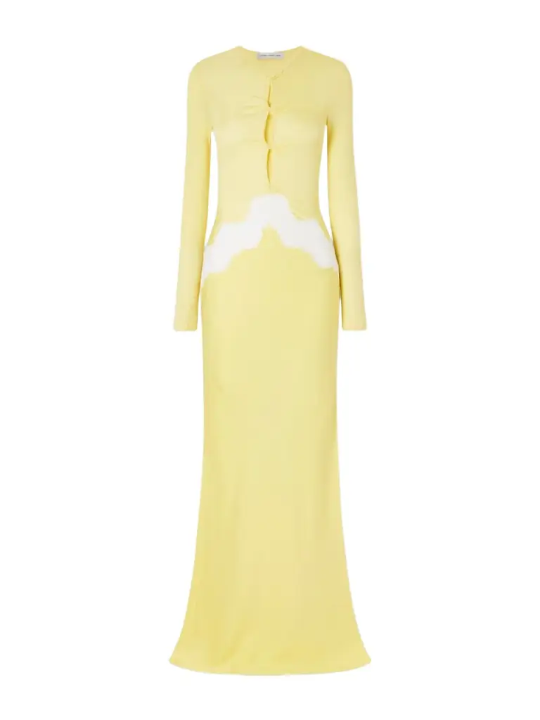 Christopher Esber Twisted-front Cutout Lace-trimmed Ribbed-knit And Crepe Gown