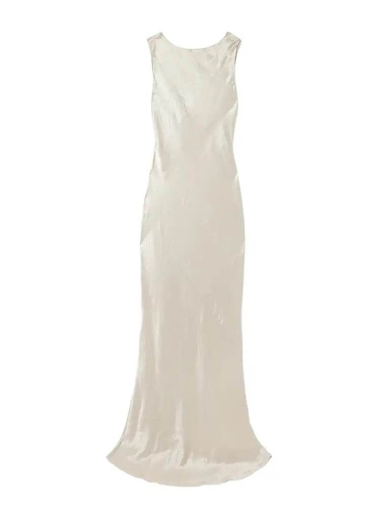 abadia yara paneled hammered satin maxi dress Yara Scarf Dress in Chocolate