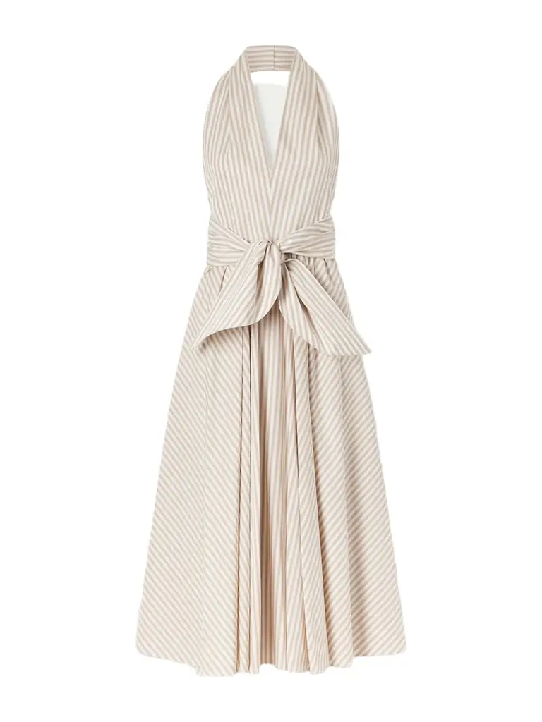 Patou Striped Cotton Halterneck Maxi Dress