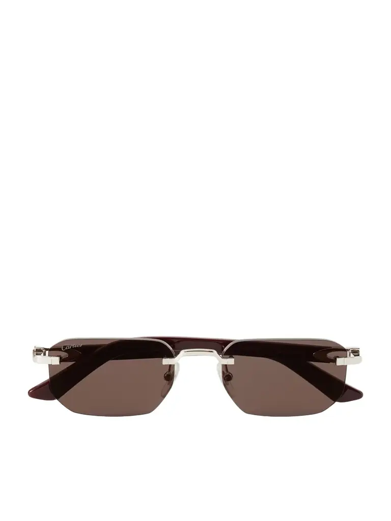 Cartier Eyewear Signature C Rimless Rectangular-frame Silver-tone And Acetate Sunglasses