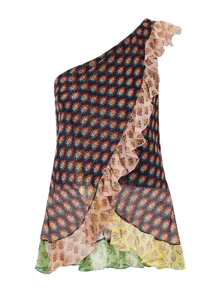 Etro One-shoulder Ruffled Silk-organza Blouse