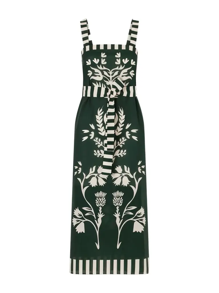 Eres Lakshya Belted Printed Cotton And Silk-blend Midi Dress