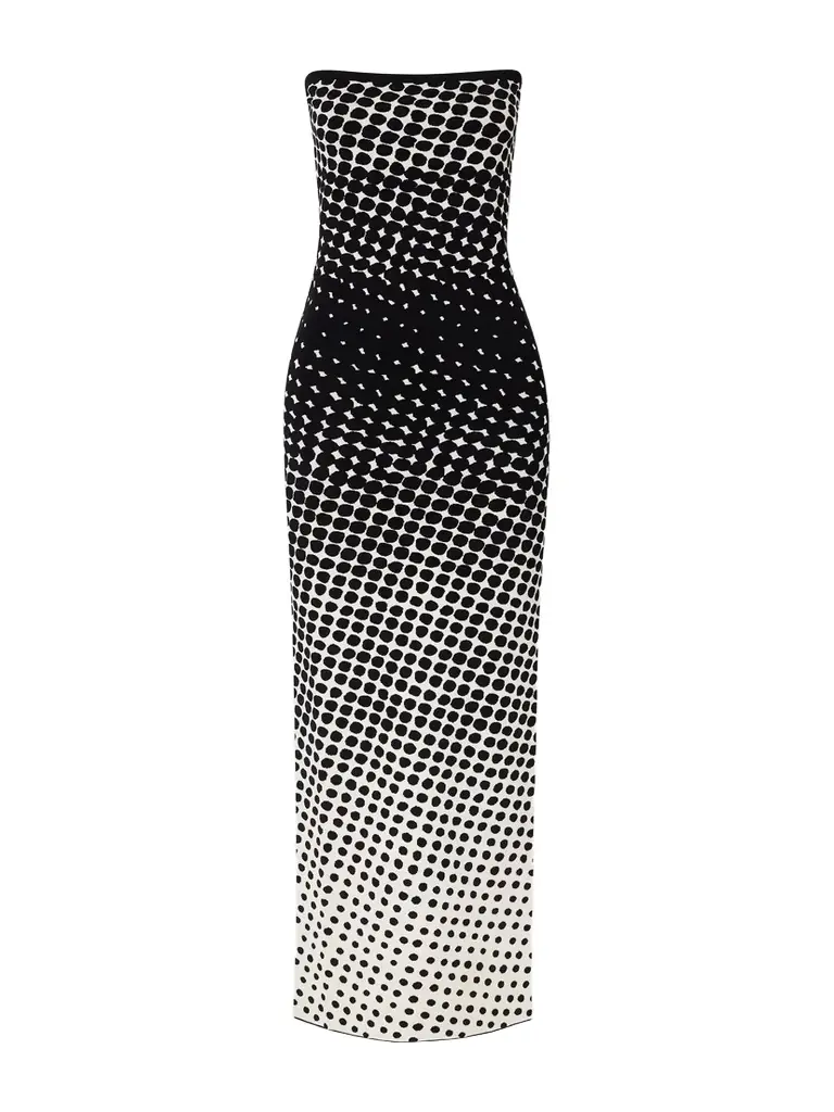 Christopher John Rogers Strapless Polka-dot Knitted Maxi Dress