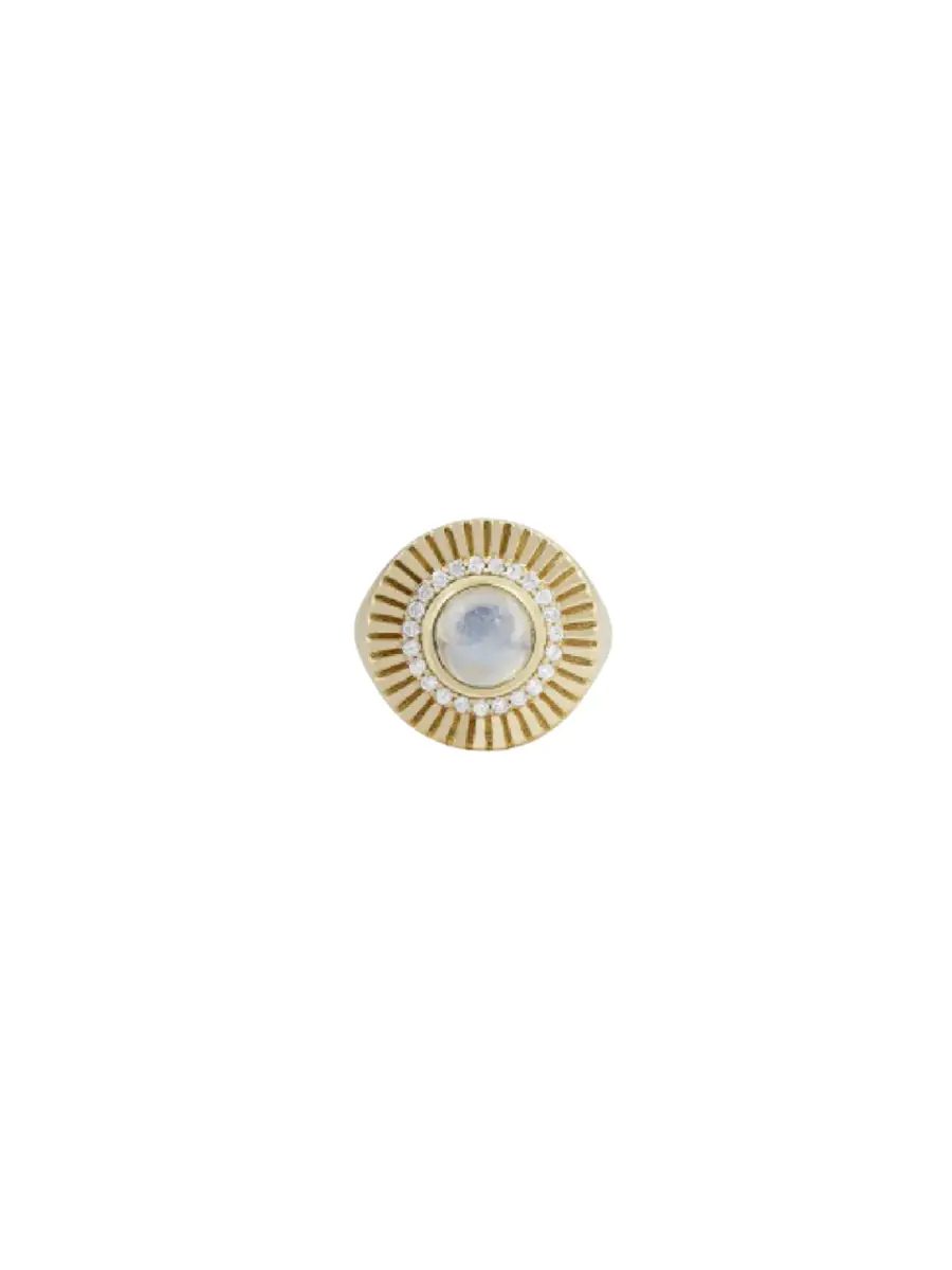 Wish Fine Jewelry 2.94ct Diamond Moon Stone 14K Gold Fluted Ring