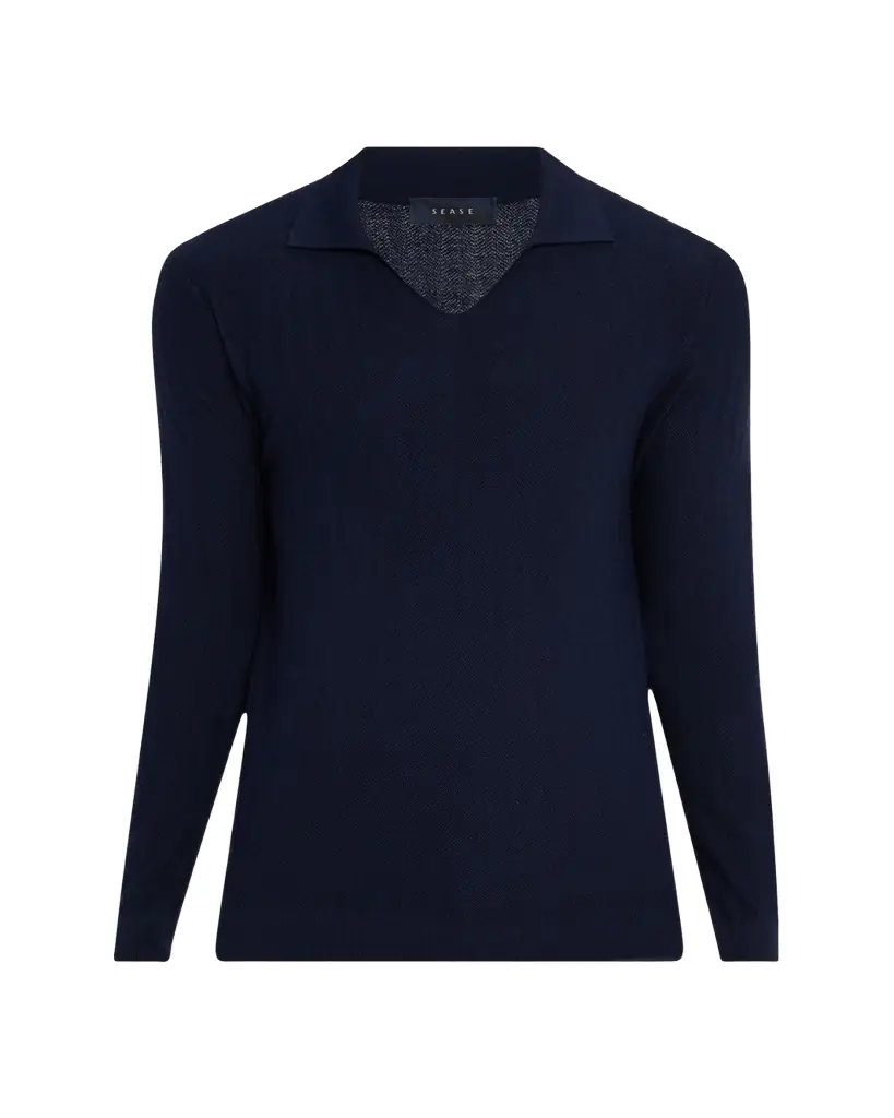 Sease Men's Herringbone Johnny-Collar Polo Sweater