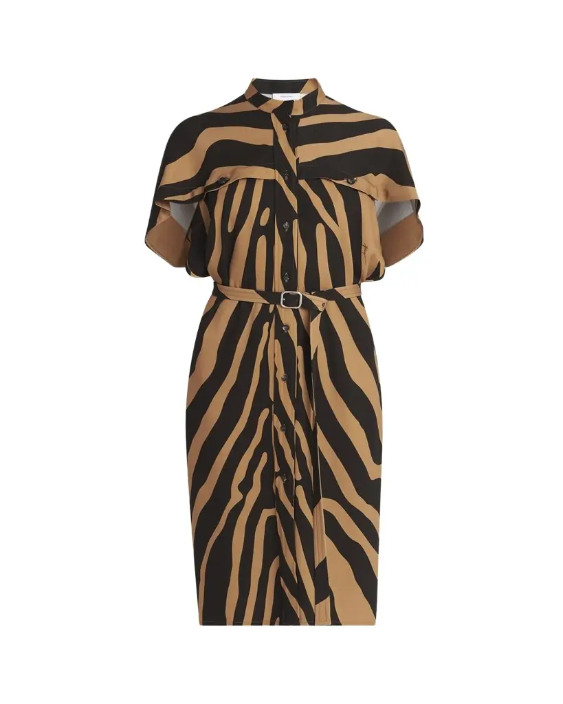 Ferragamo Zebra Silk-Blend Belted Midi Utility Shirtdress