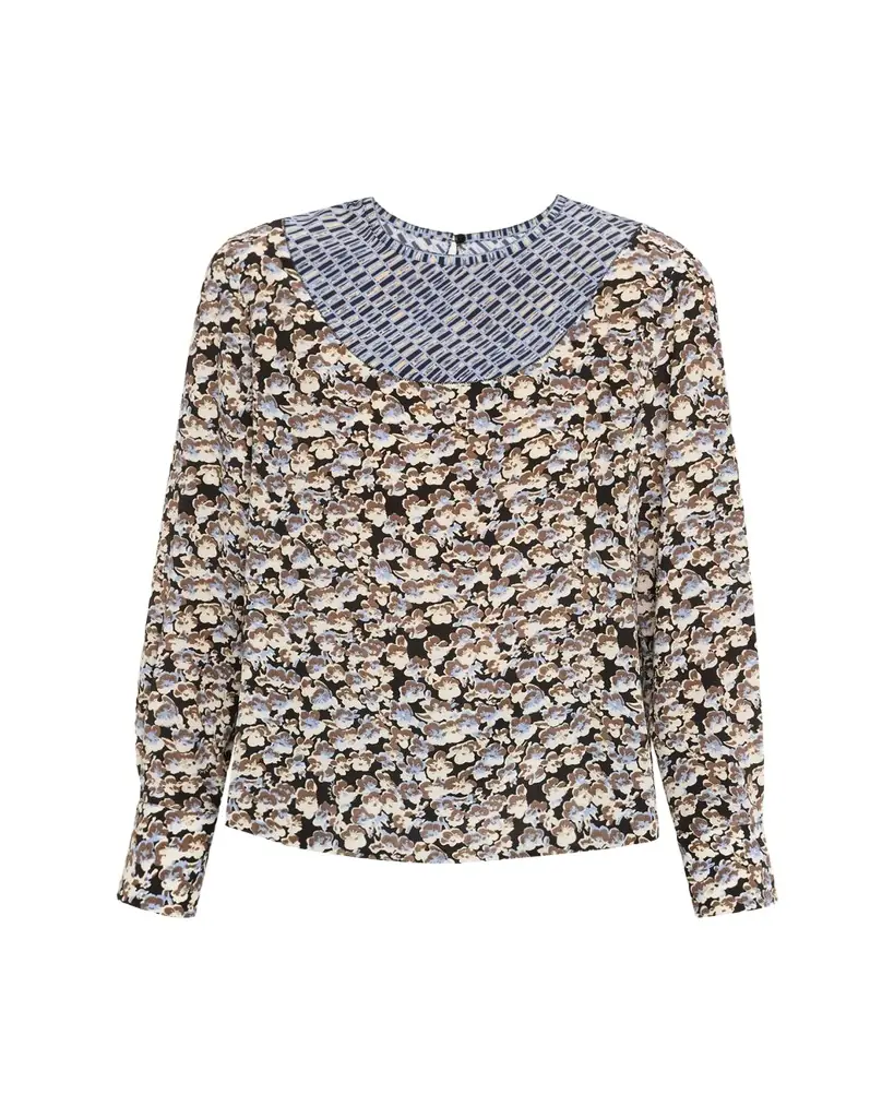 Marni Anemone Floral Silk Crepe De Chine Long-Sleeve Blouse