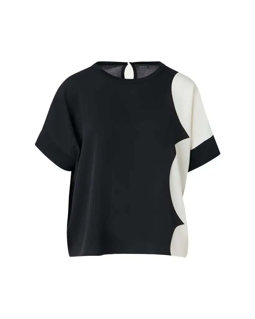 Akris Silk-Front Short-Sleeve Sweater