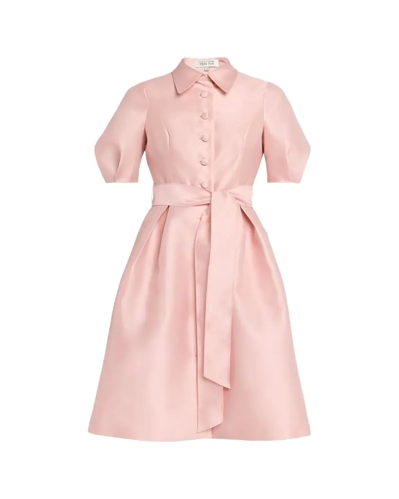 Rickie Freeman for Teri Jon Puff-Sleeve Pique Faille Shirtdress