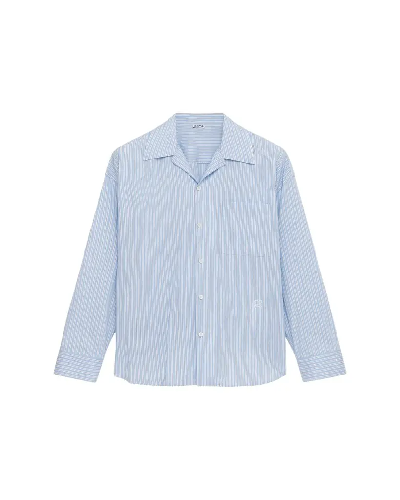 Loewe Men's Stripe Poplin Elastic-Hem Button-Down Shirt