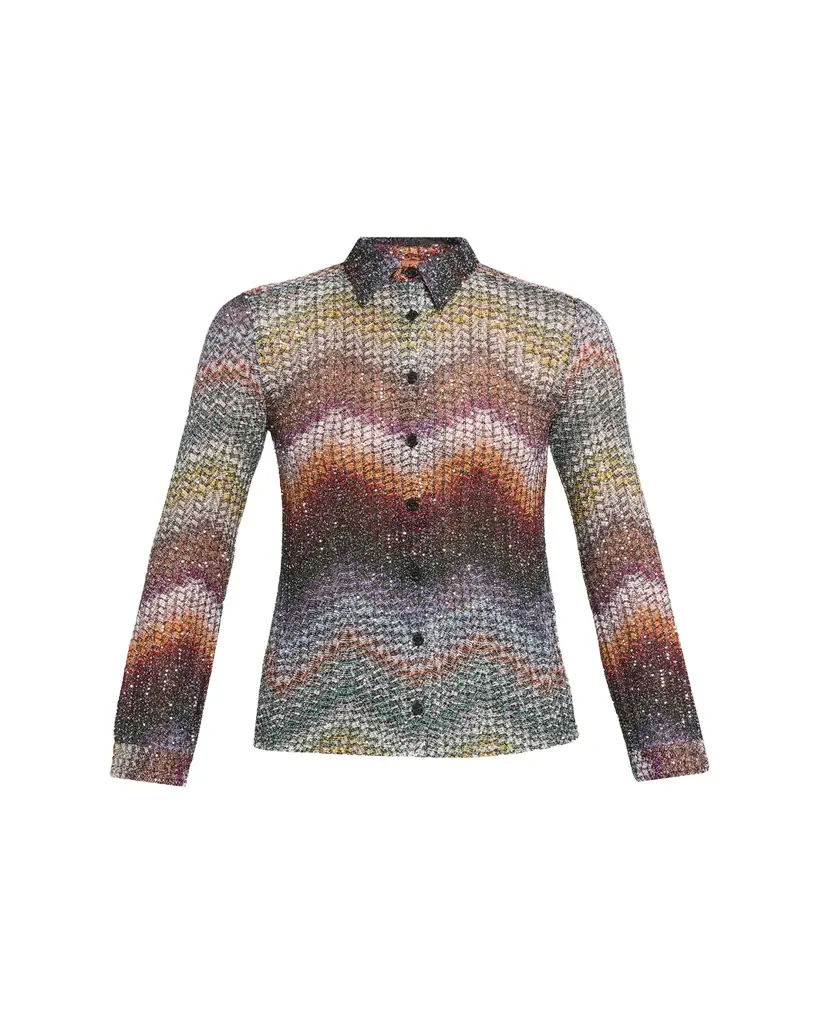 Missoni Sequined Wefted Loom Knit Button-Down Shirt