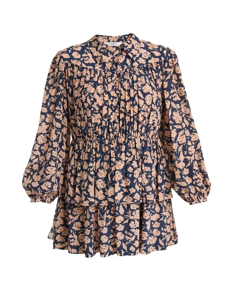 Chloe Floral-Print Silk Crepe De Chine Ruffle Mini Shirtdress