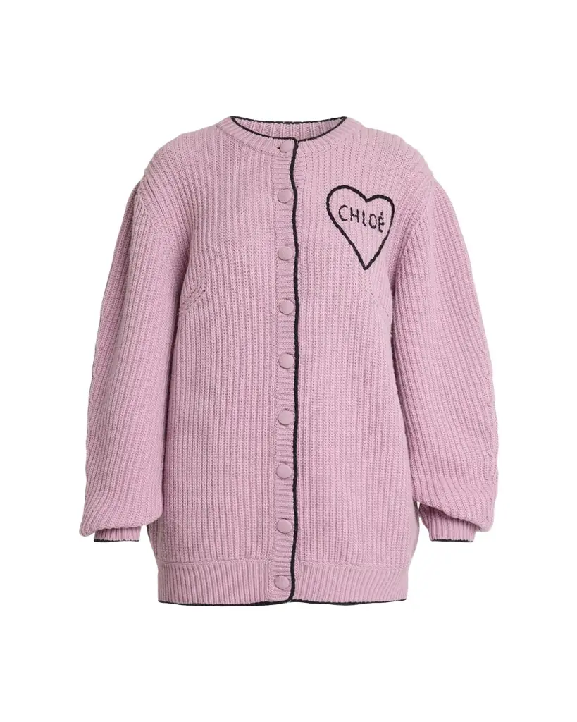 Chloe Embroidered Logo Rib Oversized Cardigan