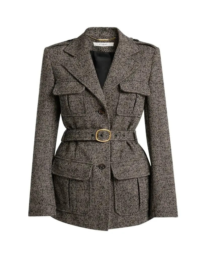 Chloe Wool Chevron Belted Utility Jacket