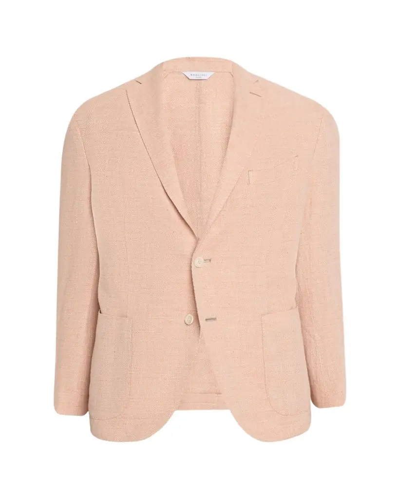 Boglioli Men's Linen and Wool Herringbone Single-Breasted Blazer