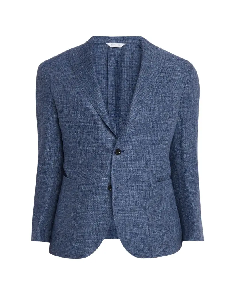 Boglioli Men's Plaid Linen Denim Single-Breasted Blazer