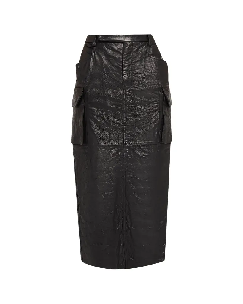 Rick Owens Firbanks Leather Midi Cargo Skirt