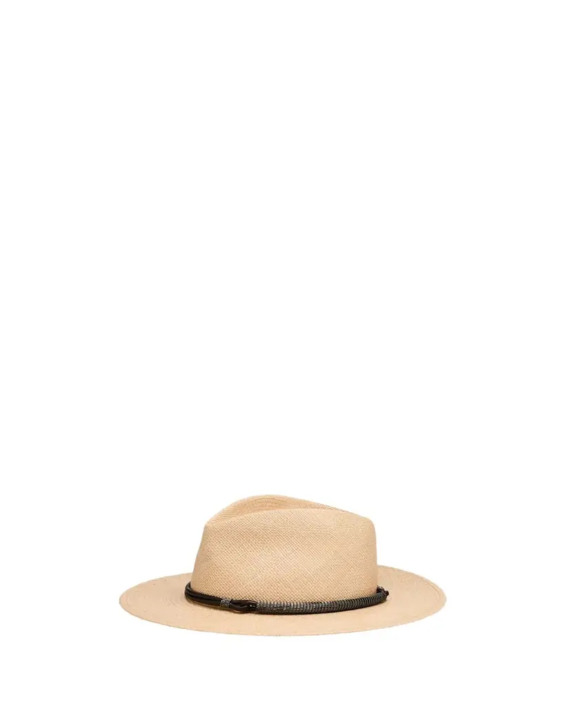 Brunello Cucinelli Straw Fedora with Precious Leather Band