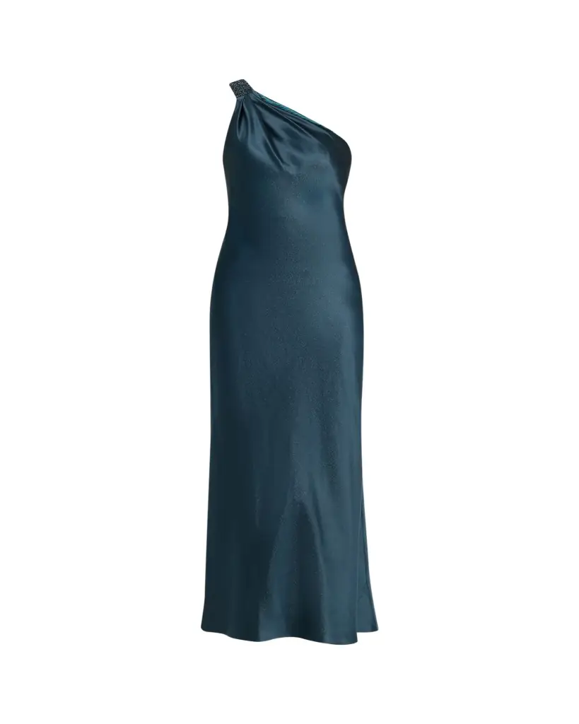 Giorgio Armani One-Shoulder Shimmering Satin Ankle Dress