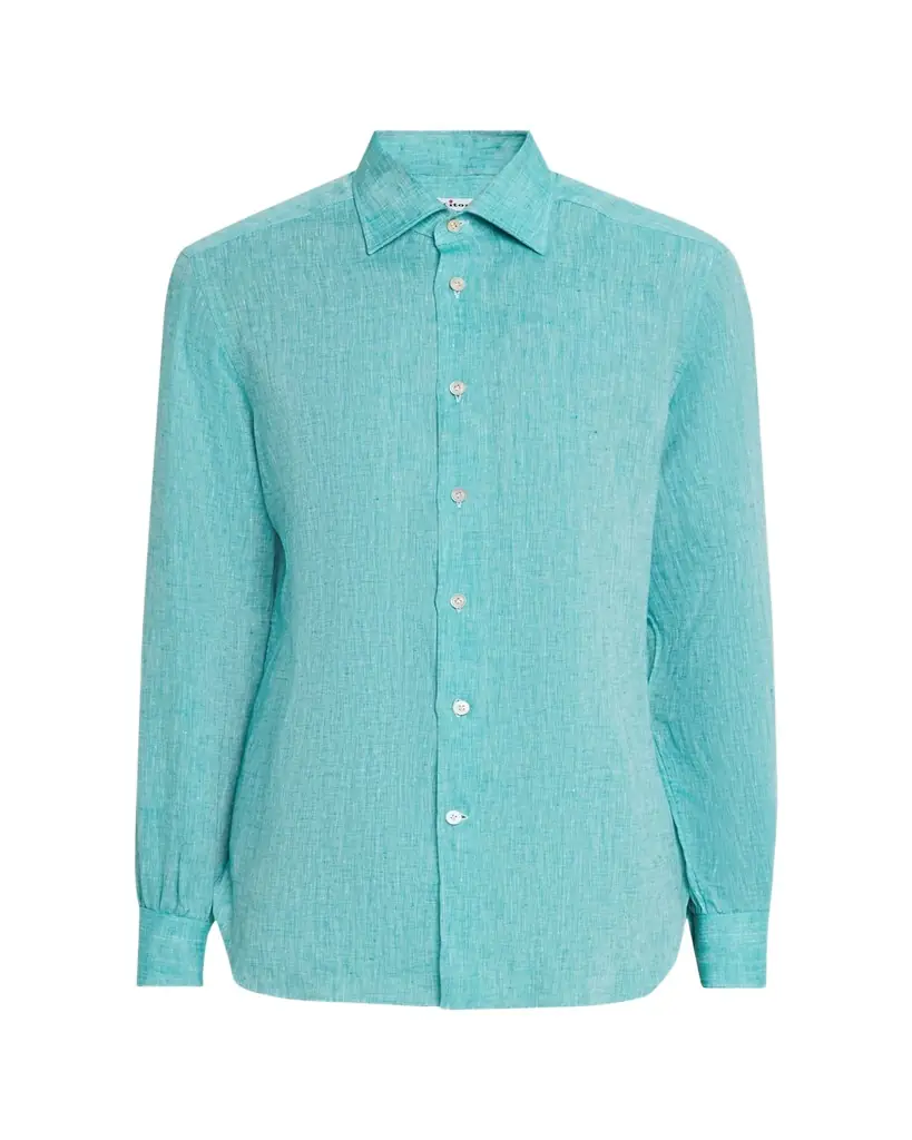 Kiton Men's Solid Linen Button-Down Shirt
