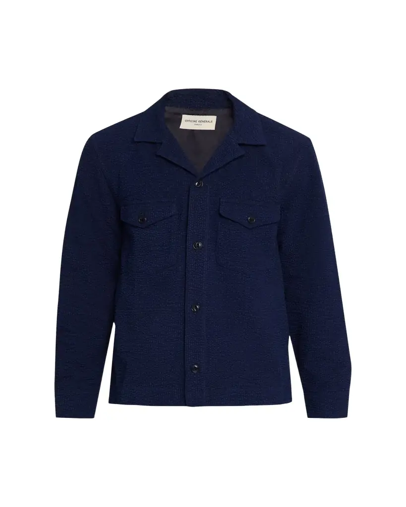 Officine Generale Men's Jean-Baptiste Seersucker Cotton Shirt Jacket