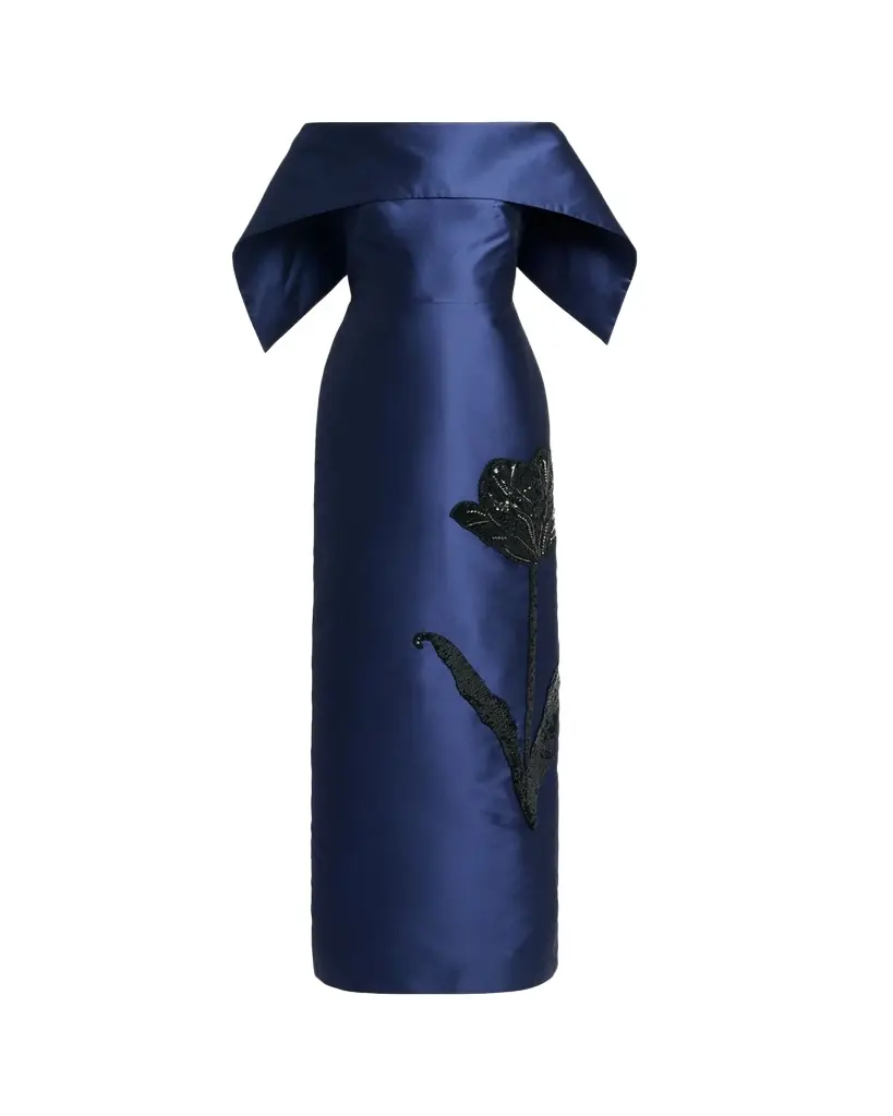 Erdem Tulip Embroidered Off-The-Shoulder Satin Gown