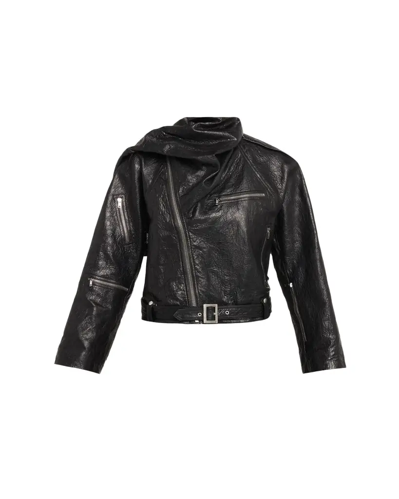Rick Owens Leather Cropped Scarf Moto Jacket
