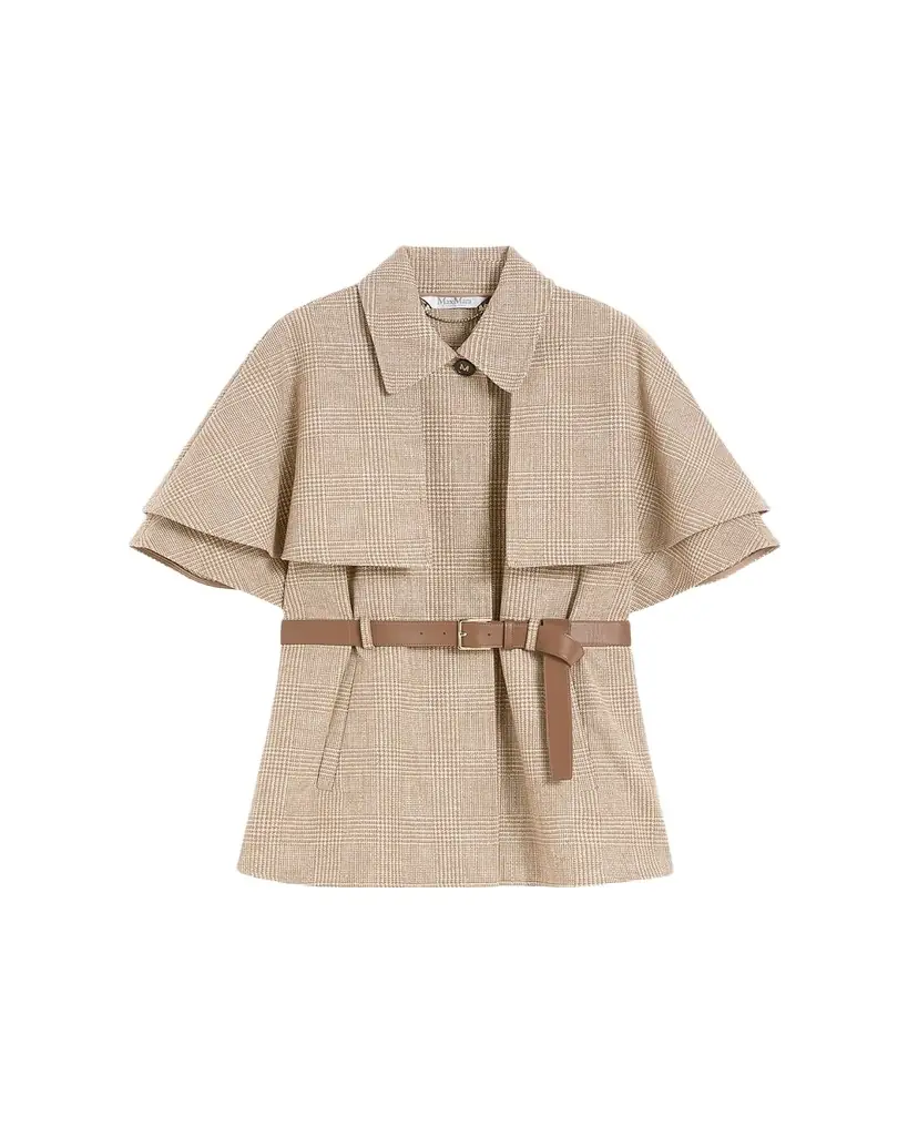 Max Mara Glen Plaid Cotton Cloak with Leather Belt