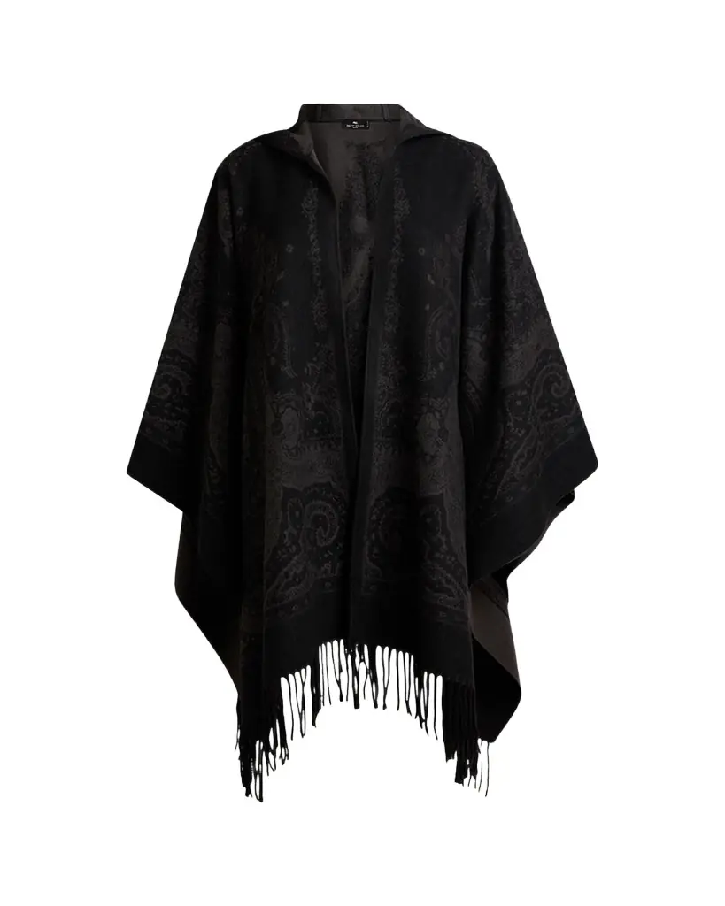 Etro Hooded Paisley Jacquard Wool Cape