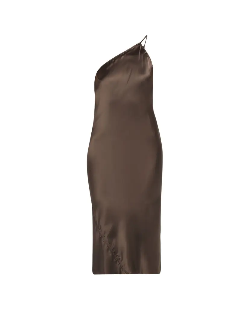 Rick Owens One-Shoulder Satin Midi Slip Dress