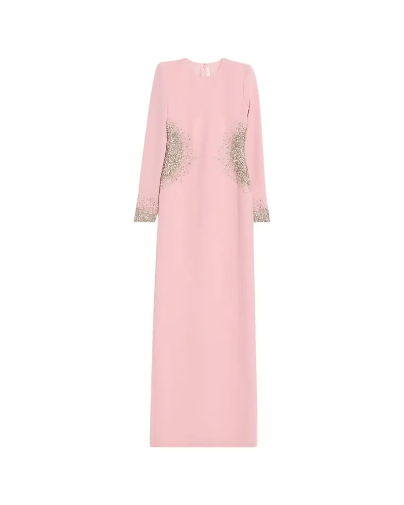 Naeem Khan Crystal Crepe Long-Sleeve Strong-Shoulder Gown - Women's Clothing