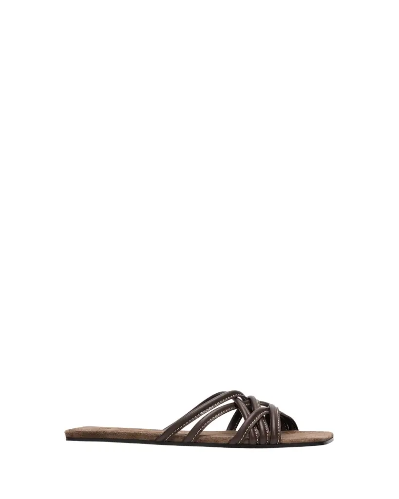 Brunello Cucinelli Leather Strappy Slide Sandals