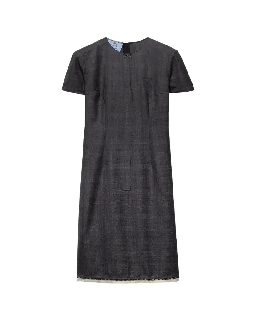Prada Checkered Wool Short-Sleeve Dress