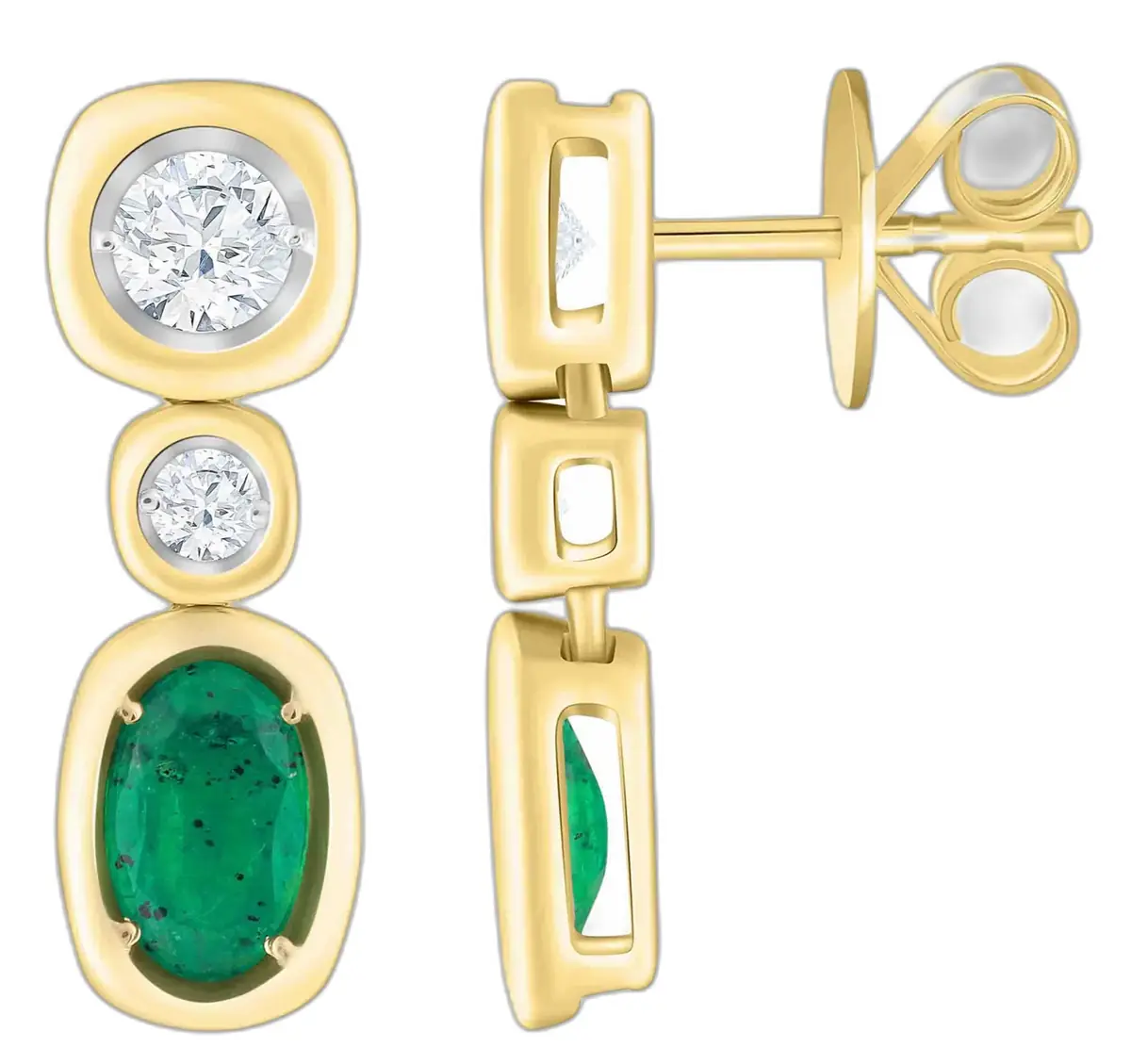 Wish Fine Jewelry 0.677ct Diamond Emerald 14K Gold Dangle Drop Earrings