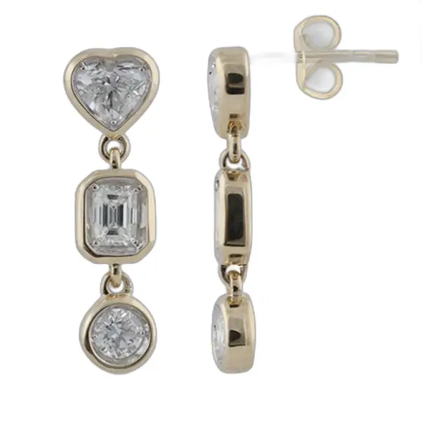 Wish Fine Jewelry 0.684ct Diamond 14K Gold Multi Shape Drop Earrings