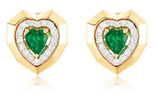 Wish Fine Jewelry 0.78ct Emerald Diamond 14K Gold Heart Bezel Stud Earrings