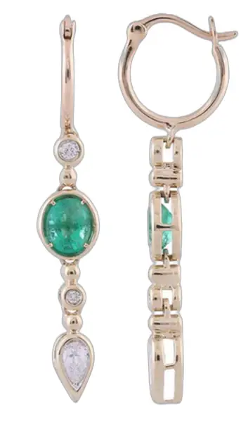 Wish Fine Jewelry 1.472ct Diamond Emerald 14K Gold Dangle Drop Earrings