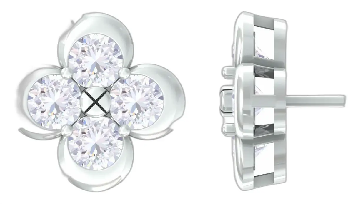 Wish Fine Jewelry 1.531ct Diamond 14K Gold Flower Stud Earrings