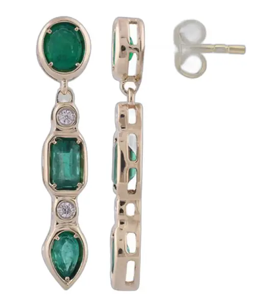 Wish Fine Jewelry 1.75ct Diamond Emerald 14K Gold Dangle Drop Earrings