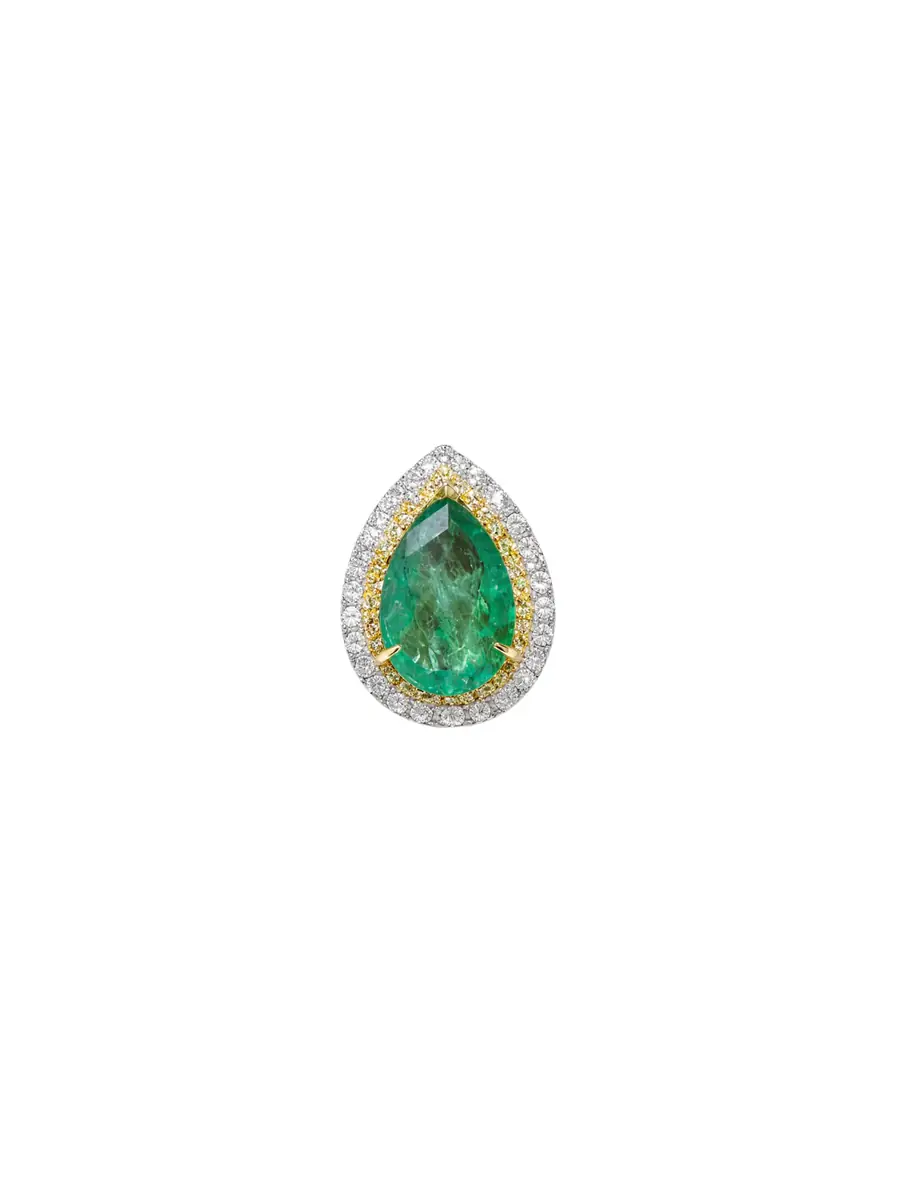 Wish Fine Jewelry 5.37ct Emerald Diamond 18K Gold Pear Cocktail Ring