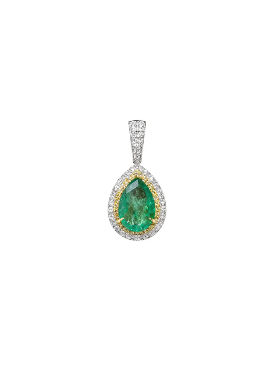 Wish Fine Jewelry 5.39ct Emerald Diamond 18K Gold Dangle Pendant