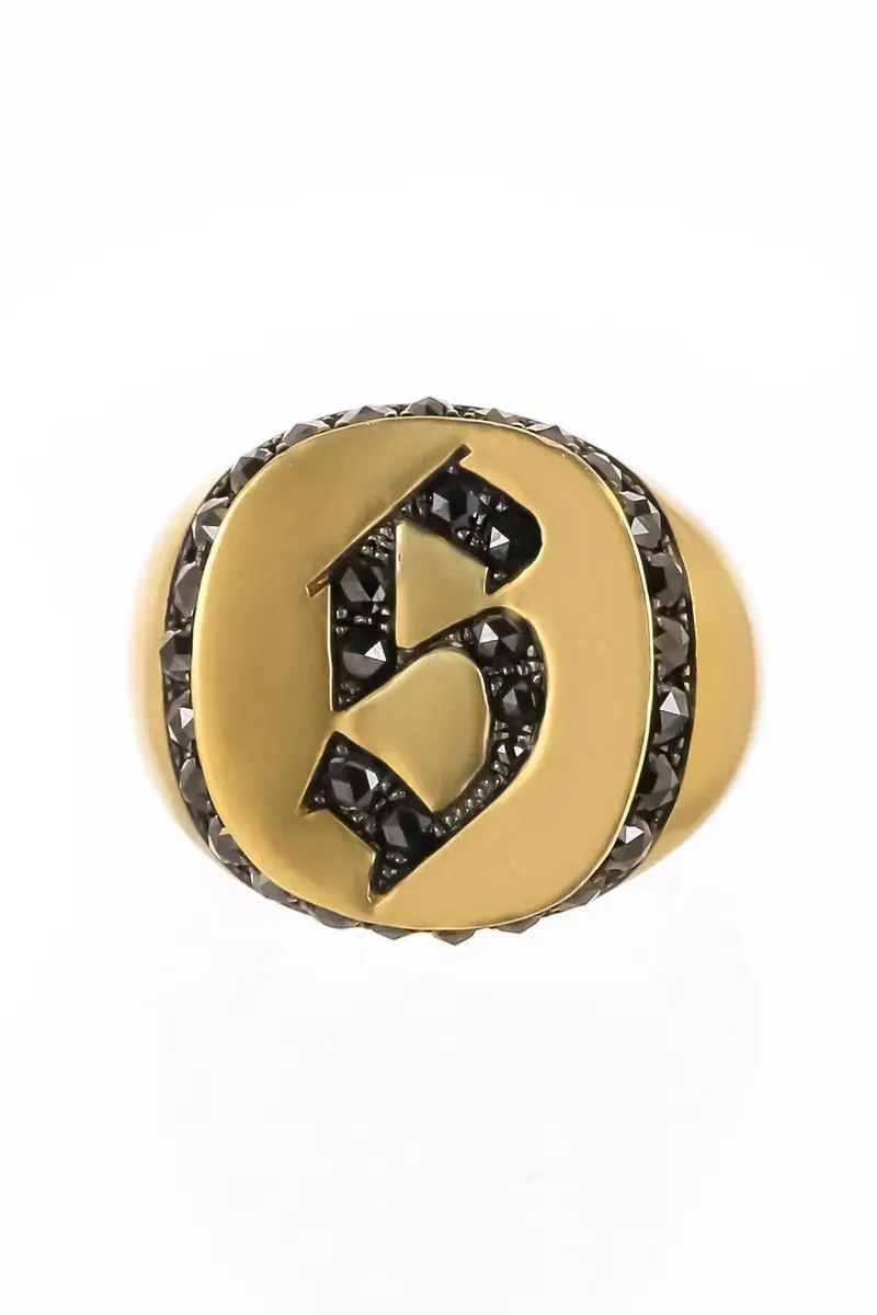 Sylva & Cie Diamond Black Letter Signet Ring