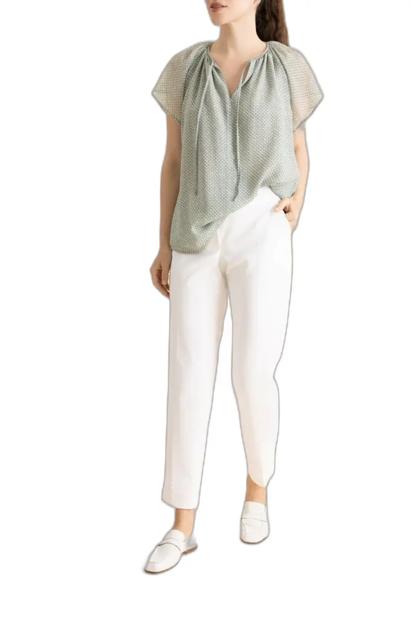 MAISON COMMON Lattice Flutter Cap Sleeve Blouse