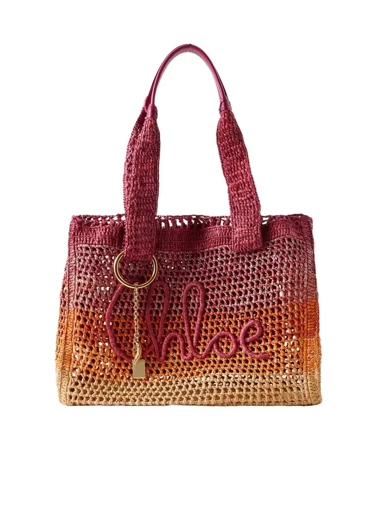 Chloé Summer Banana Leather-trimmed Dégradé Raffia Tote