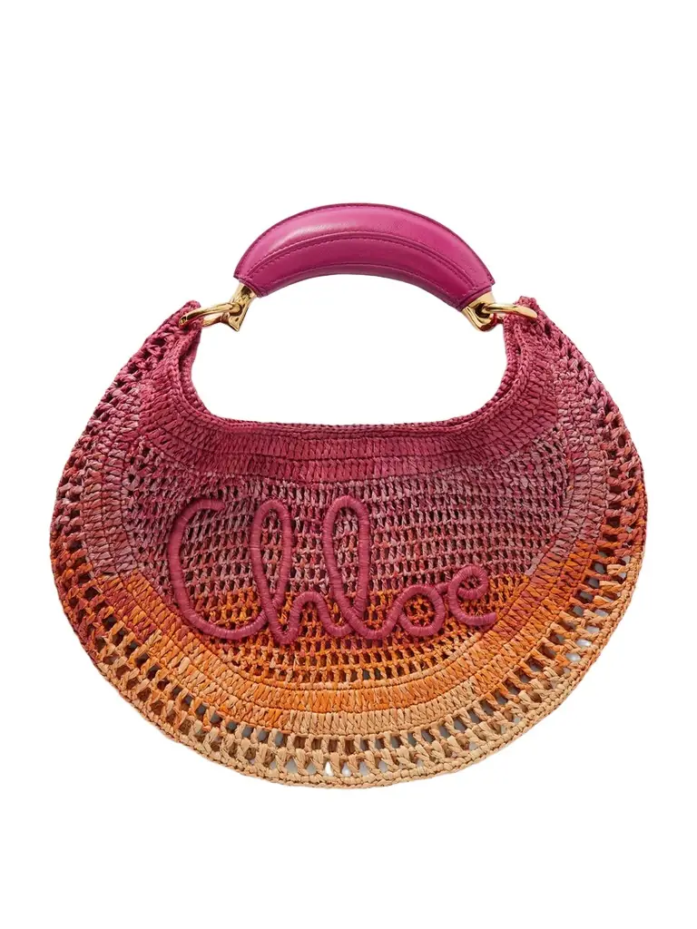 Chloé Summer Banana Leather-trimmed Embroidered Raffia Tote