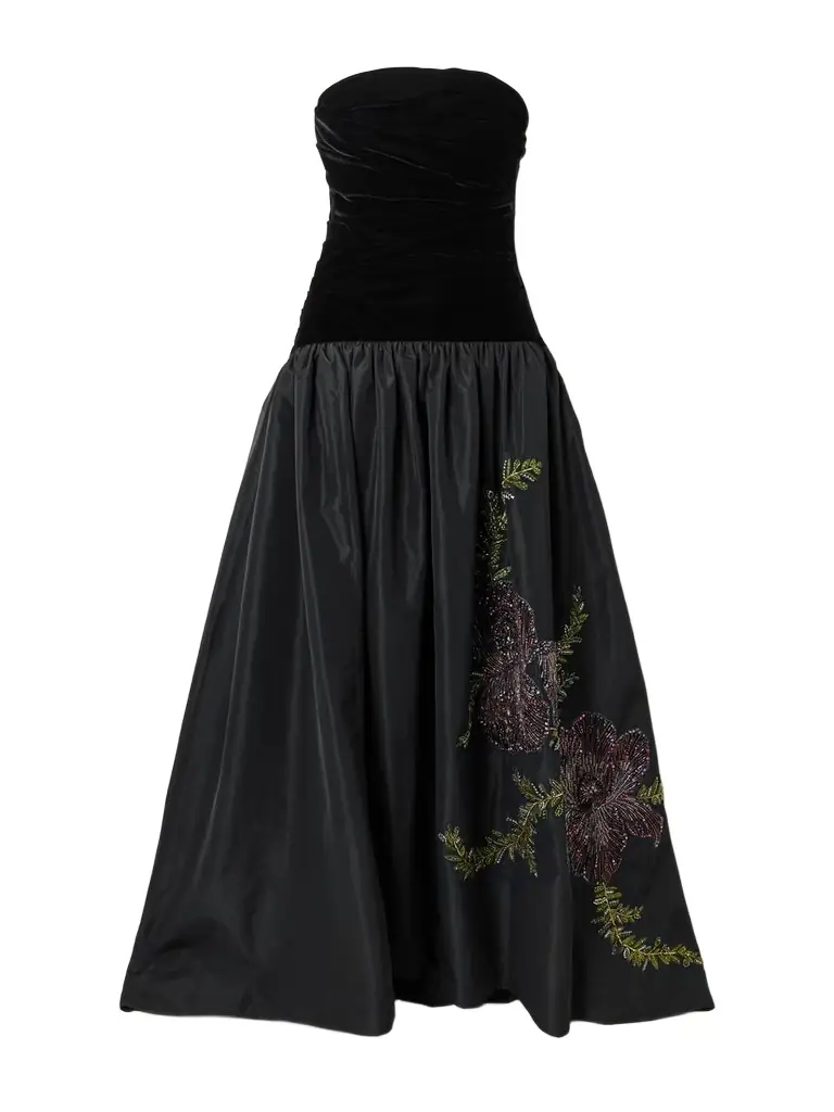 Clio Peppiatt Eden Strapless Embellished Gathered Velvet And Taffeta Gown