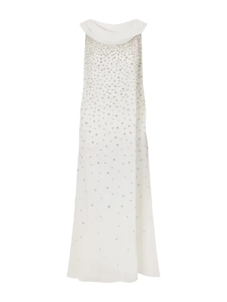 Clio Peppiatt Kaia Scarf-detailed Crystal-embellished Crinkled-chiffon Gown