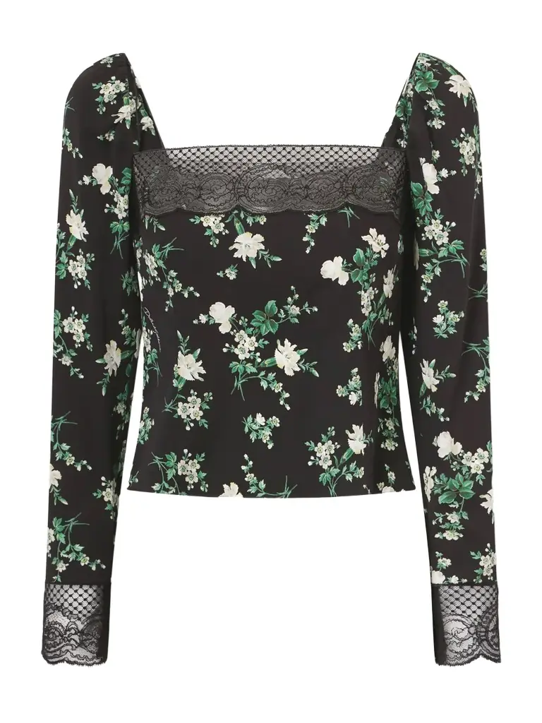 Dolce & Gabbana Floral-print Lace-trimmed Silk-blend Top