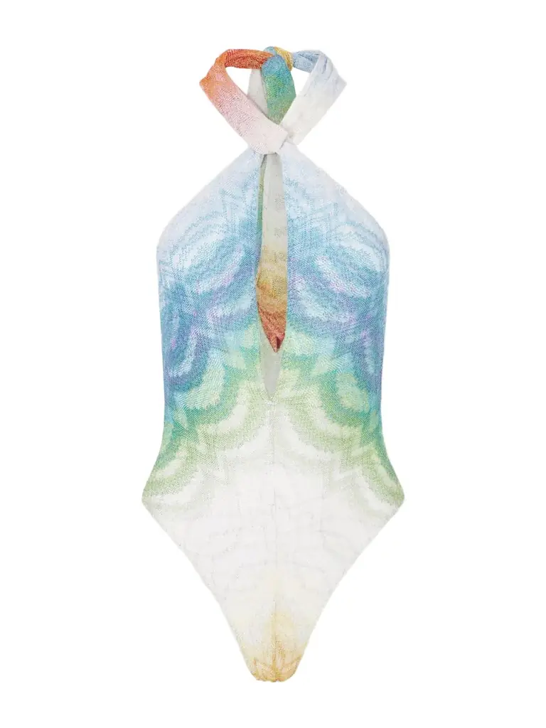 Missoni Halterneck Metallic Crochet-knit Swimsuit