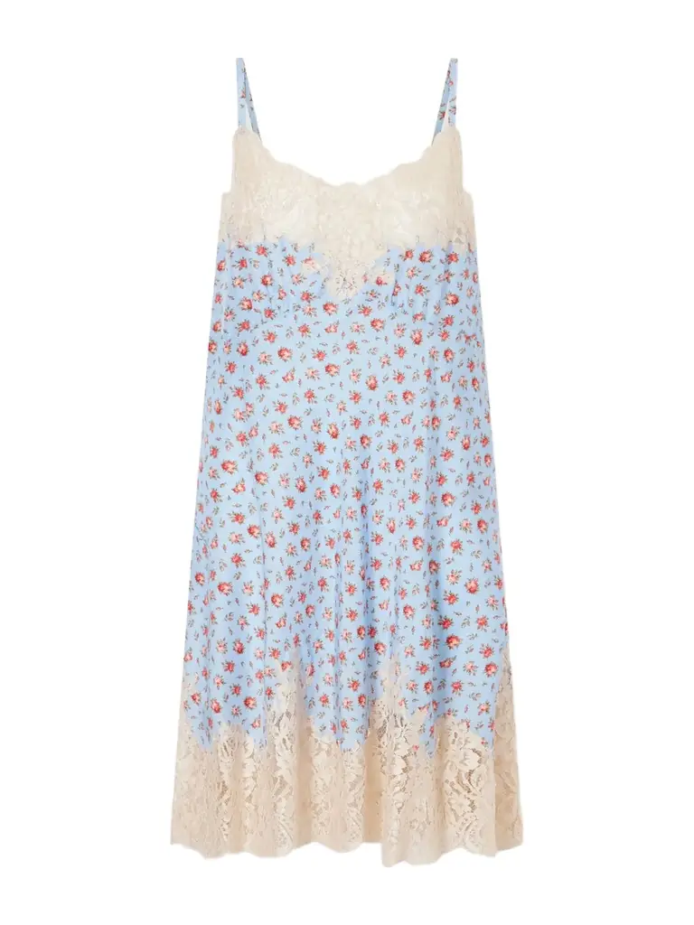 Dolce & Gabbana Floral-print Lace-trimmed Silk-blend Mini Dress